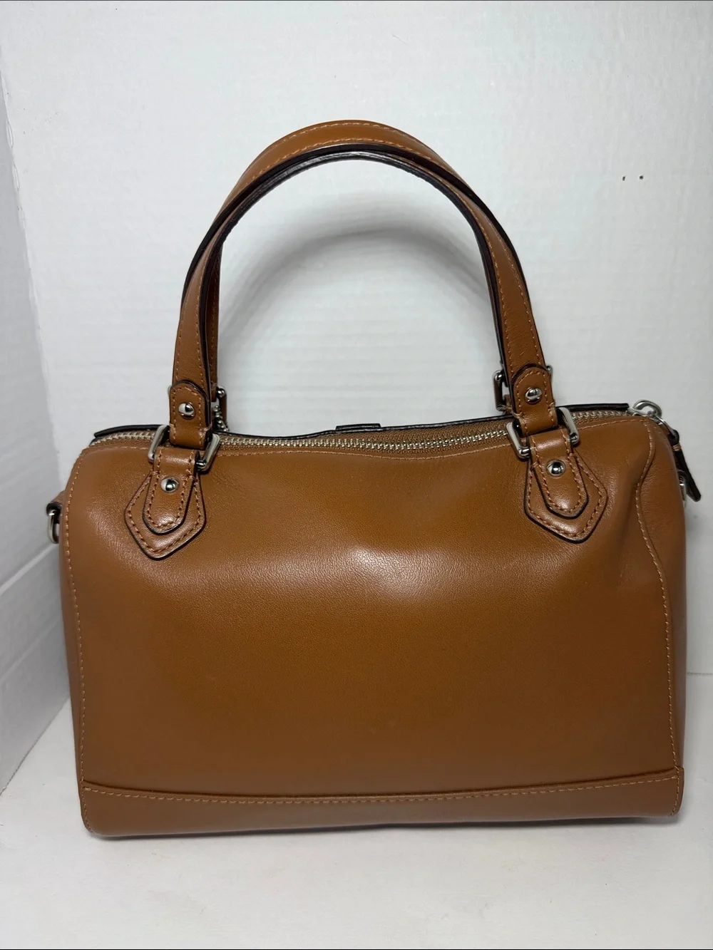 COACH Brown Leather Satchel Bag with Silver Buckle